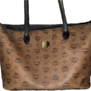MCM Cognac Visetos Tote with Black Accents